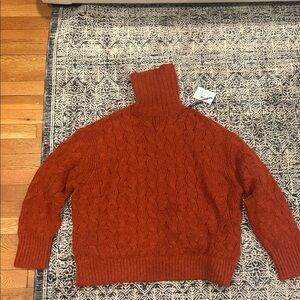Hatch Brick Red Cable Knit Turtleneck Sweater